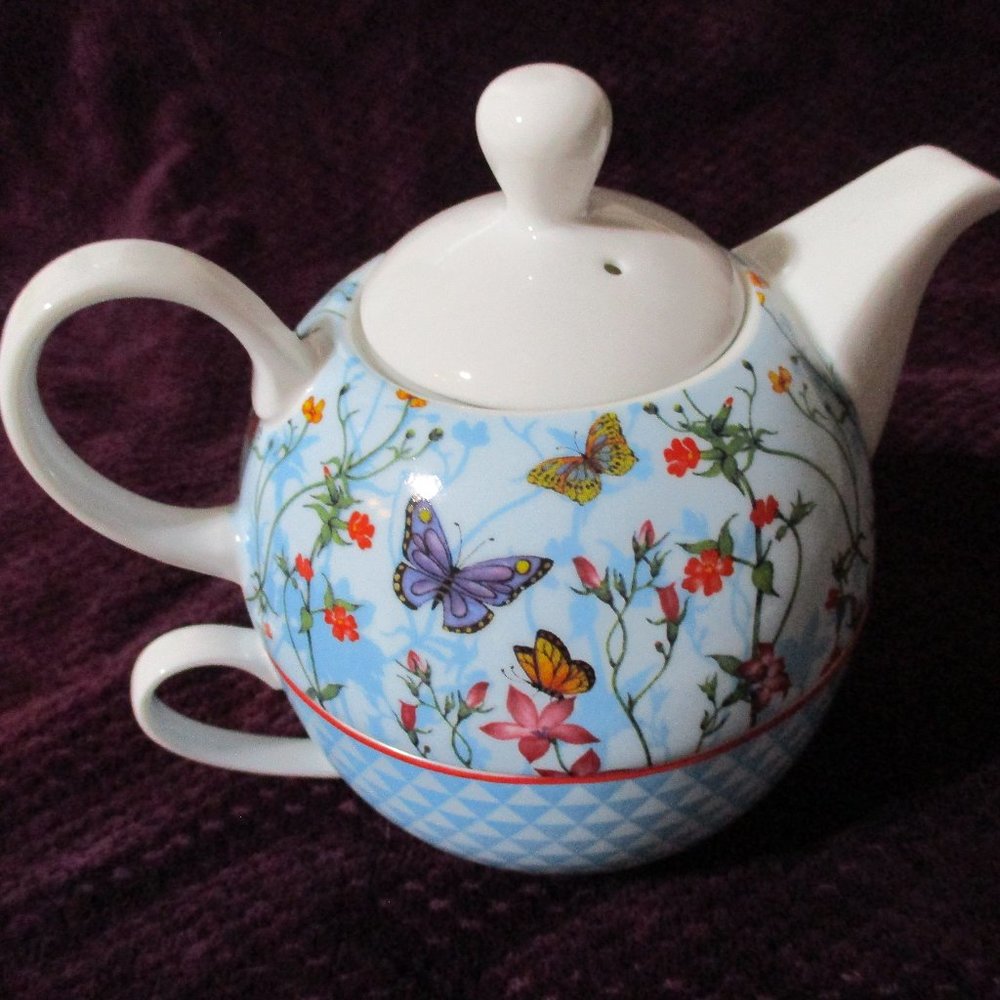 Single Serve Tea Pot and Cup / Floral